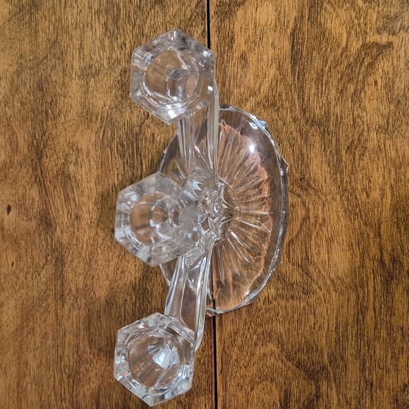 VINTAGE Clear Glass 3 Branch Taper Candle Holder Candelabrum - Picture 8 of 16